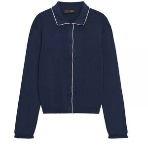 Zara Navy Blue Knit Cardigan with White Trim